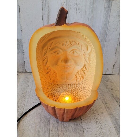Light up witch face pumpkin Halloween scary home decor - Picture 1 of 16